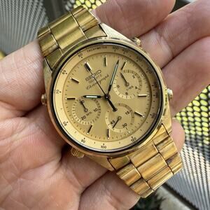 Vintage Seiko Chronograph Watch Men’s 37mm Champagne Dial Gold Tone 7A28-7029